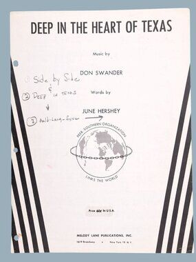 Vintage Deep In The Heart Of Texas Sheet Music 1941 Don Swander June Hershey